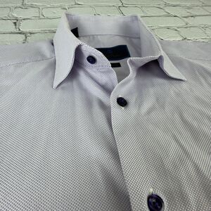 David Donahue Men’s Dress Shirt 16 34/35 Trim Button Up Purple, White